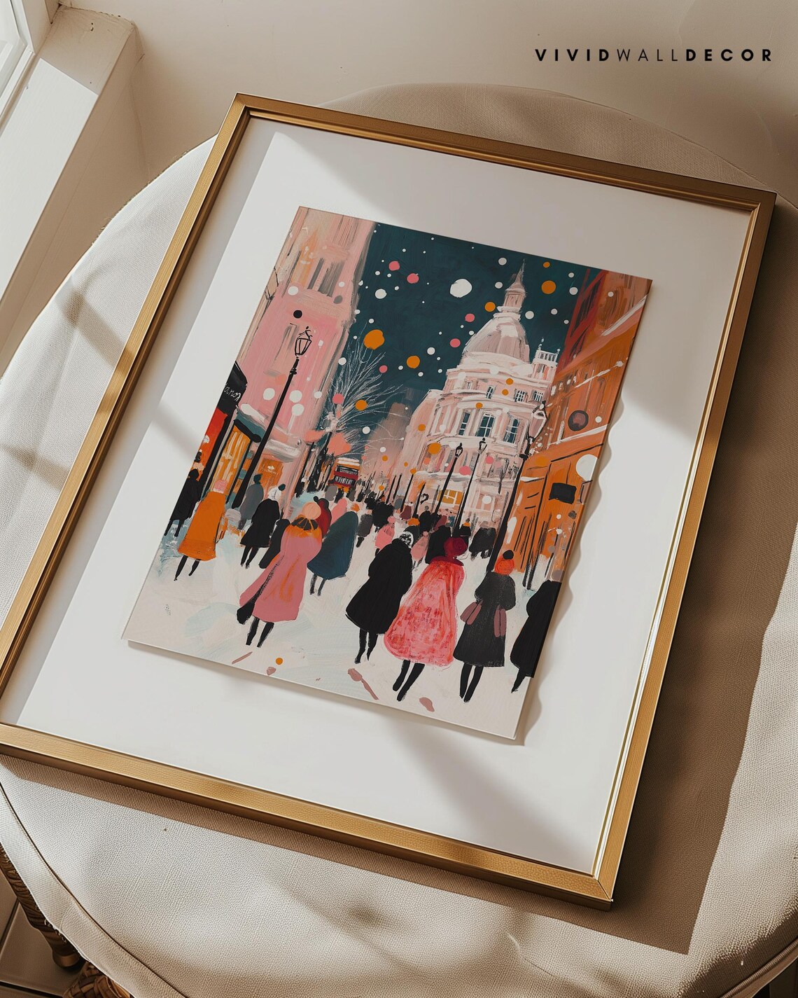 Festive European Street Christmas Crowd And Domed Building Poster - Image 3