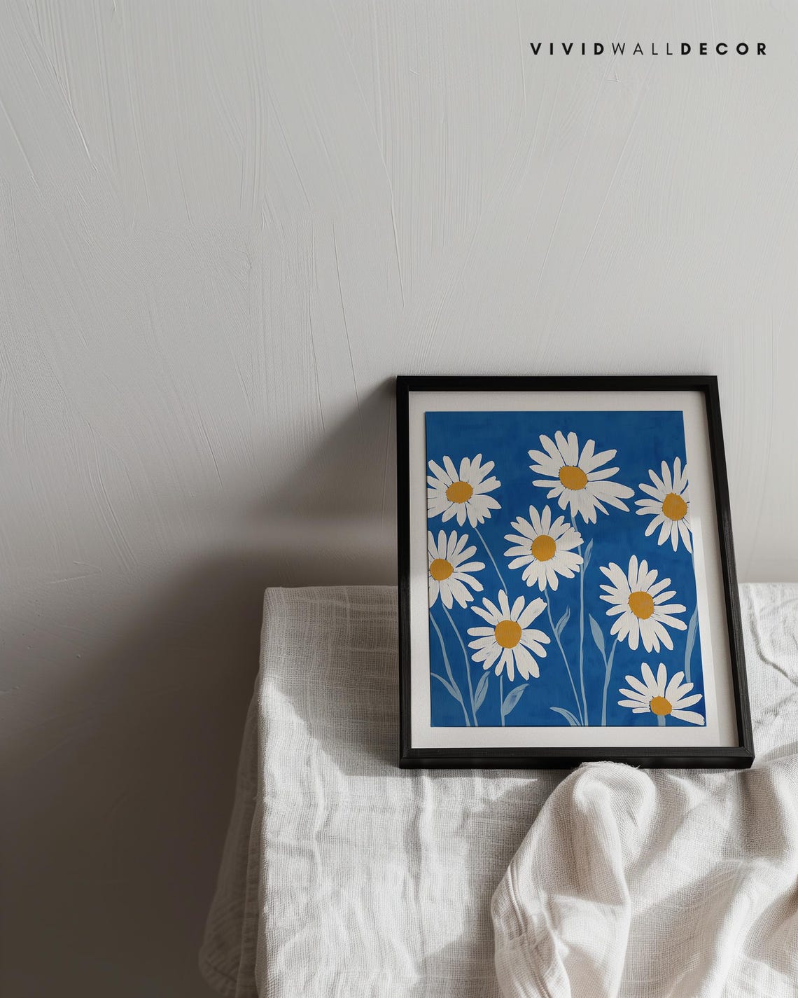 White Daisies On Deep Cobalt Blue Classic Floral Wall Poster - Image 2