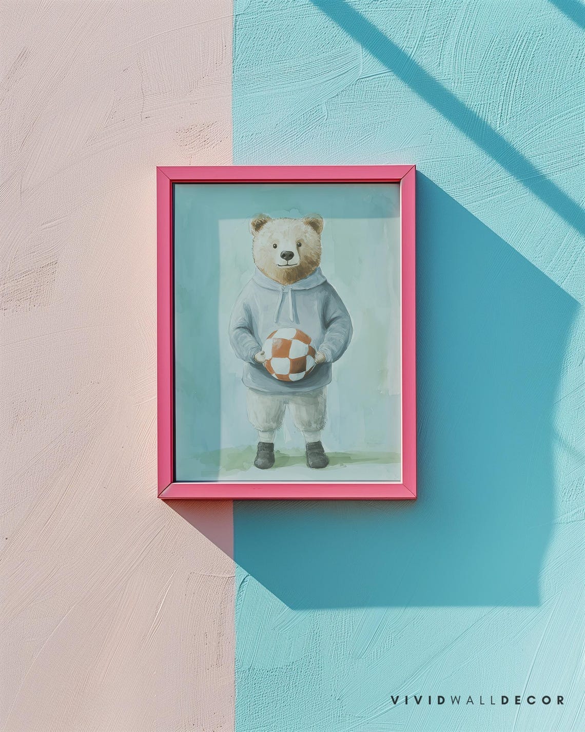 Bear in Blue Hoodie With Soccer Ball Watercolor Art Poster Kids Decor - Image 2