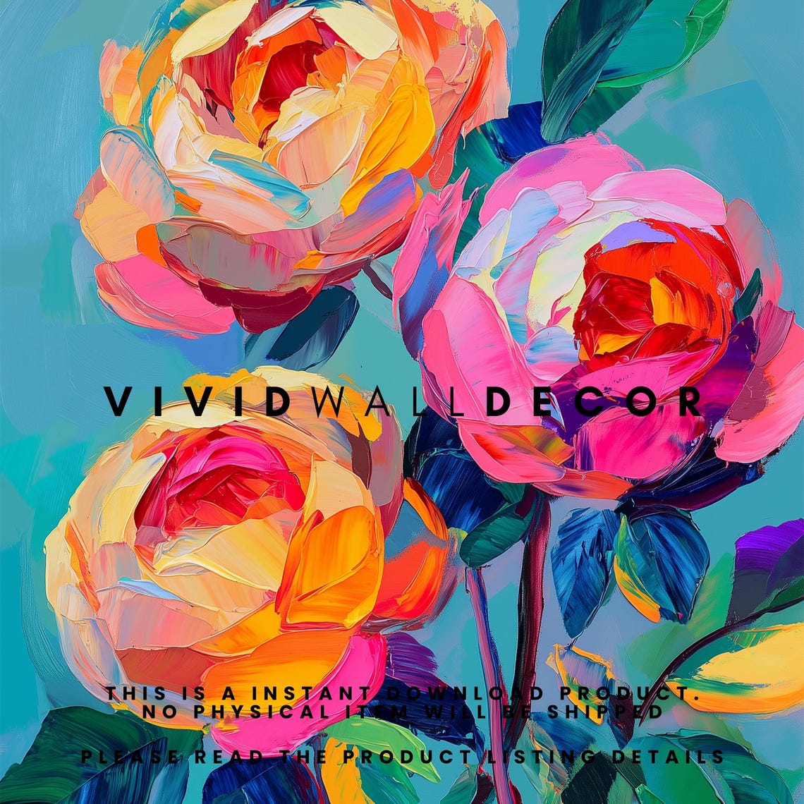 Bold Abstract Roses Art Poster Pink Orange Floral Impasto Wall Decor - Image 2