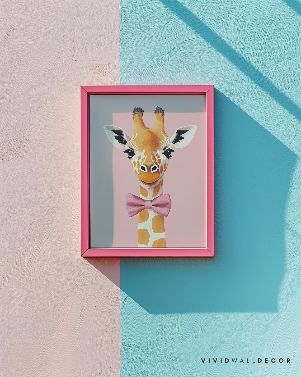 Sweet Golden Giraffe With Pink Bow on Blush Pink Nursery Poster - Image 2
