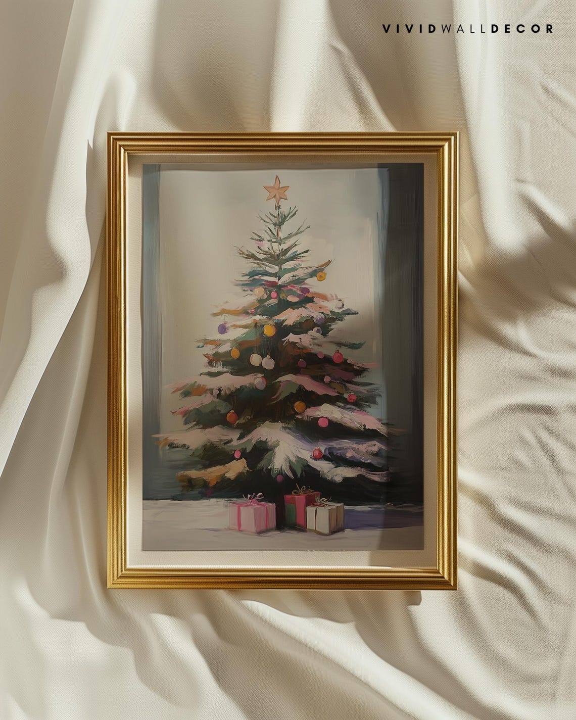 Snowy Christmas Tree With Ornaments Art Poster Holiday Wall Decor - Image 2