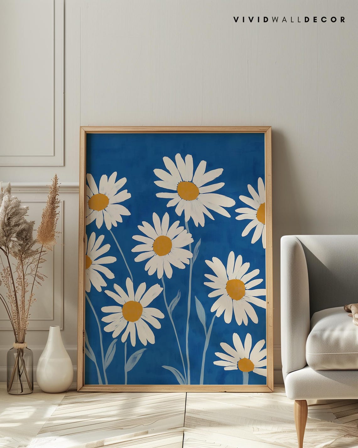 White Daisies On Deep Cobalt Blue Classic Floral Wall Poster - Image 4