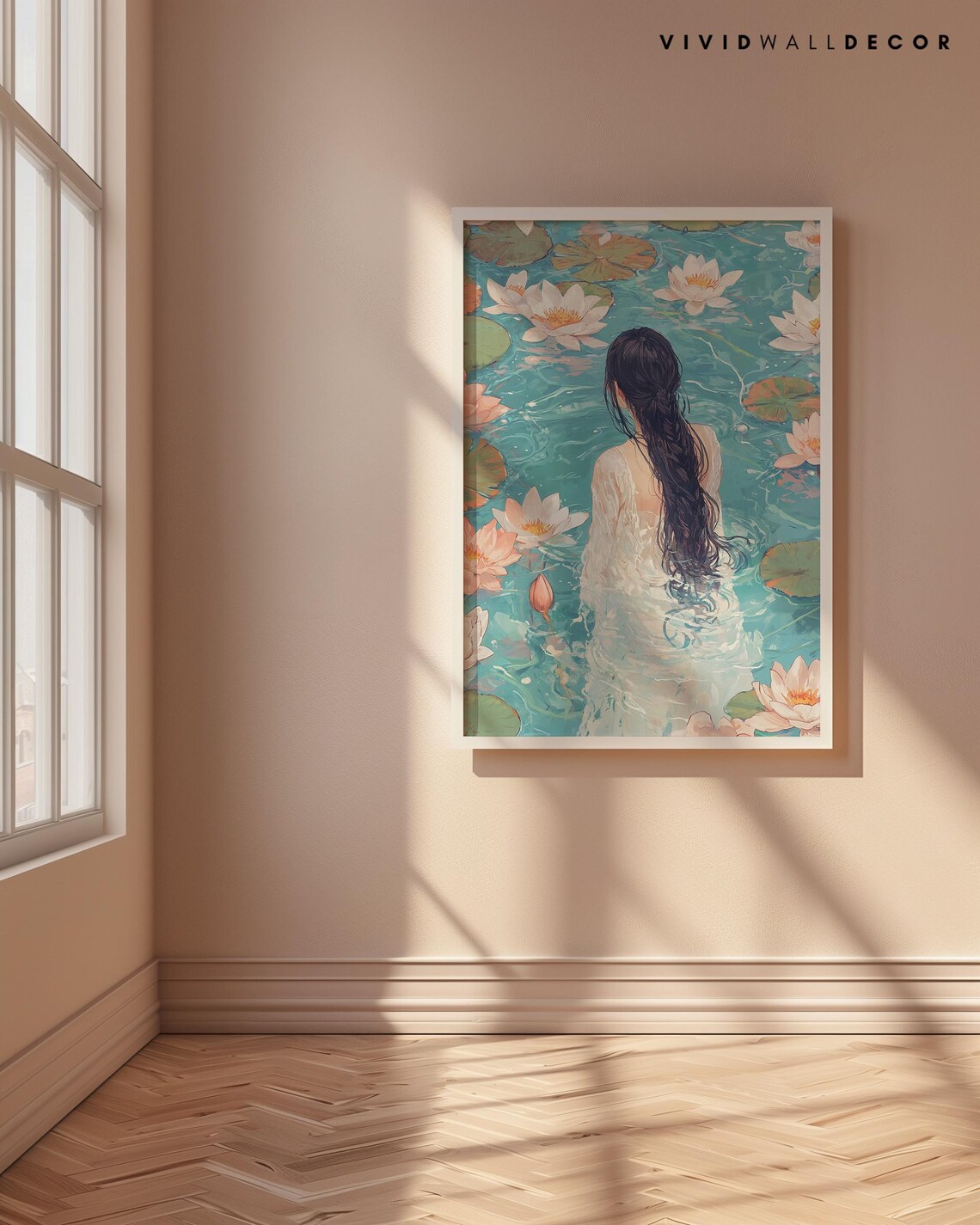 Woman In A Lily Pond Dreamy Watercolor Serene Feminine Poster - Image 4