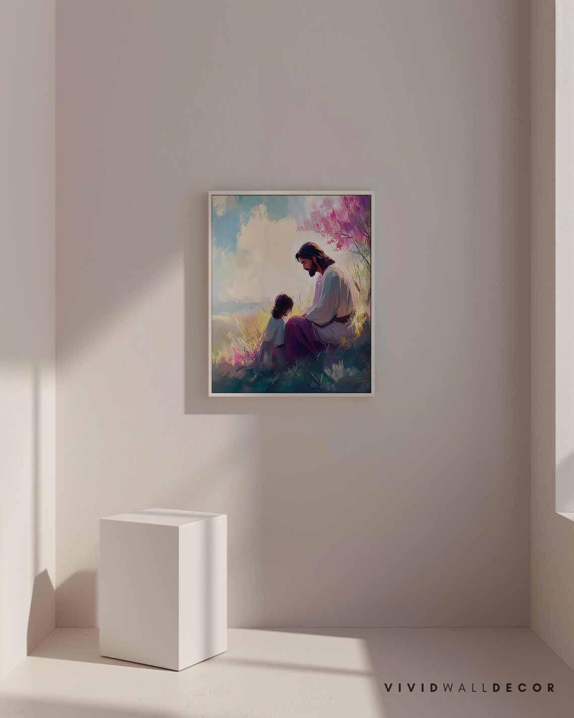 Jesus With a Child in a Colorful Meadow Christian Art Poster - Image 4