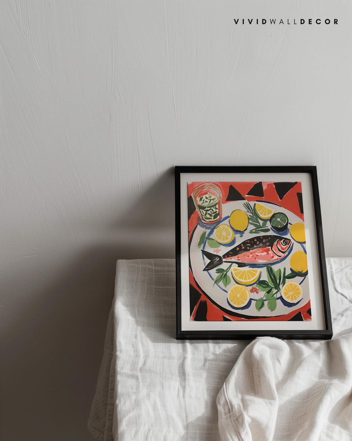 Bold Fish and Citrus Plate Red Black Modern Kitchen Art Poster - Image 2