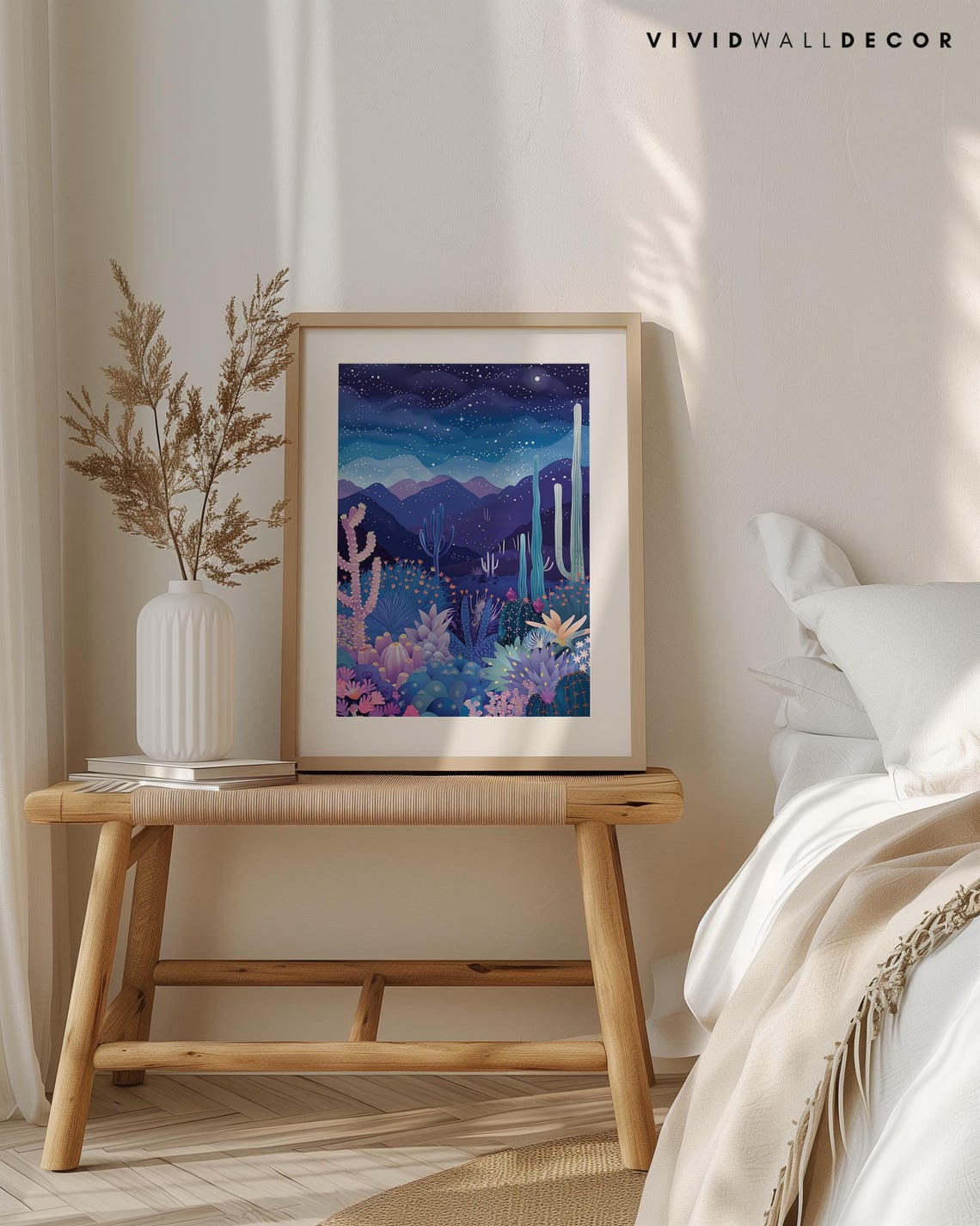 Starry Night Desert Cactus Landscape Purple Mountain Wall Poster - Image 4