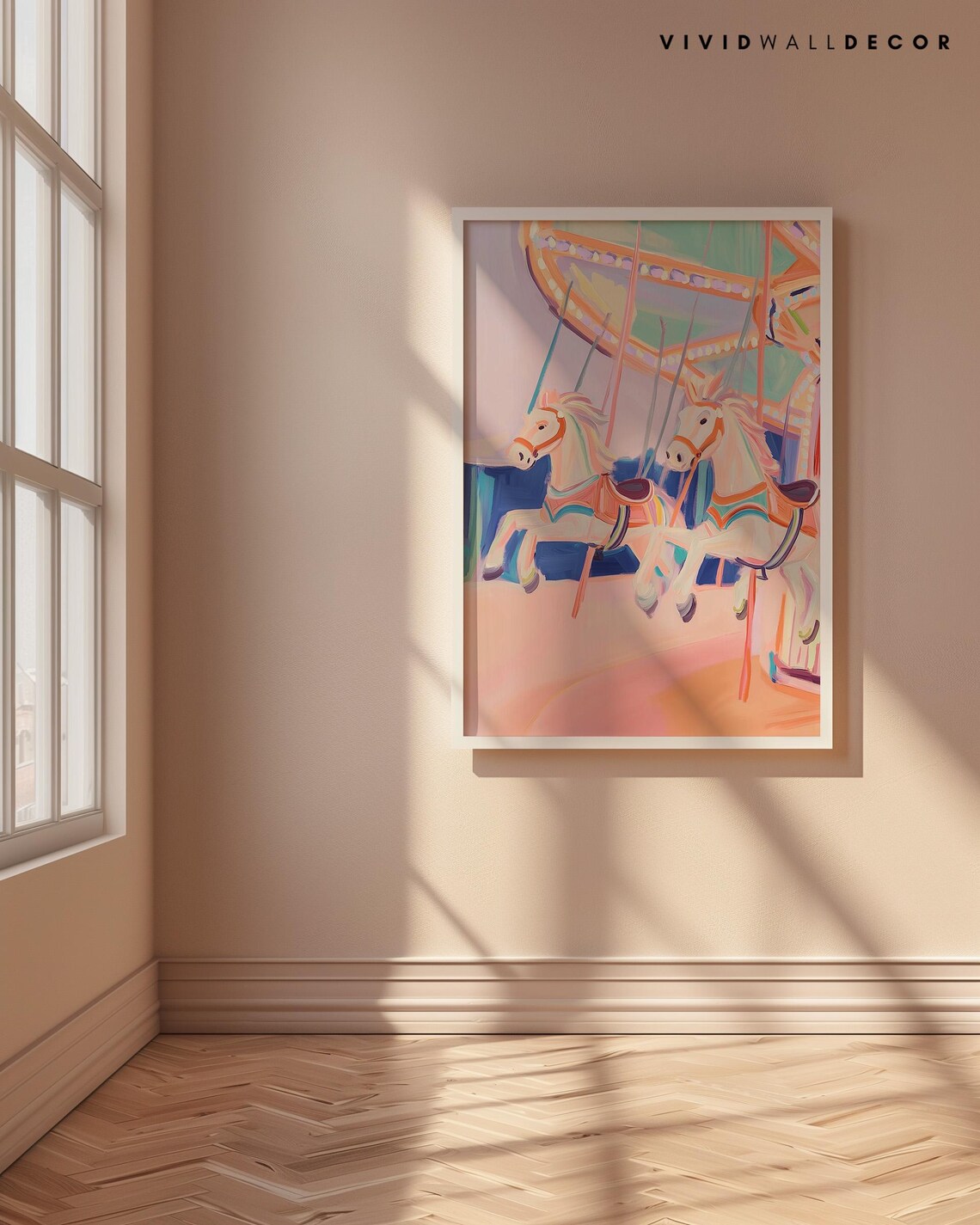 Pastel Carousel Horses Whimsical Fairground Ride Wall Poster - Image 4