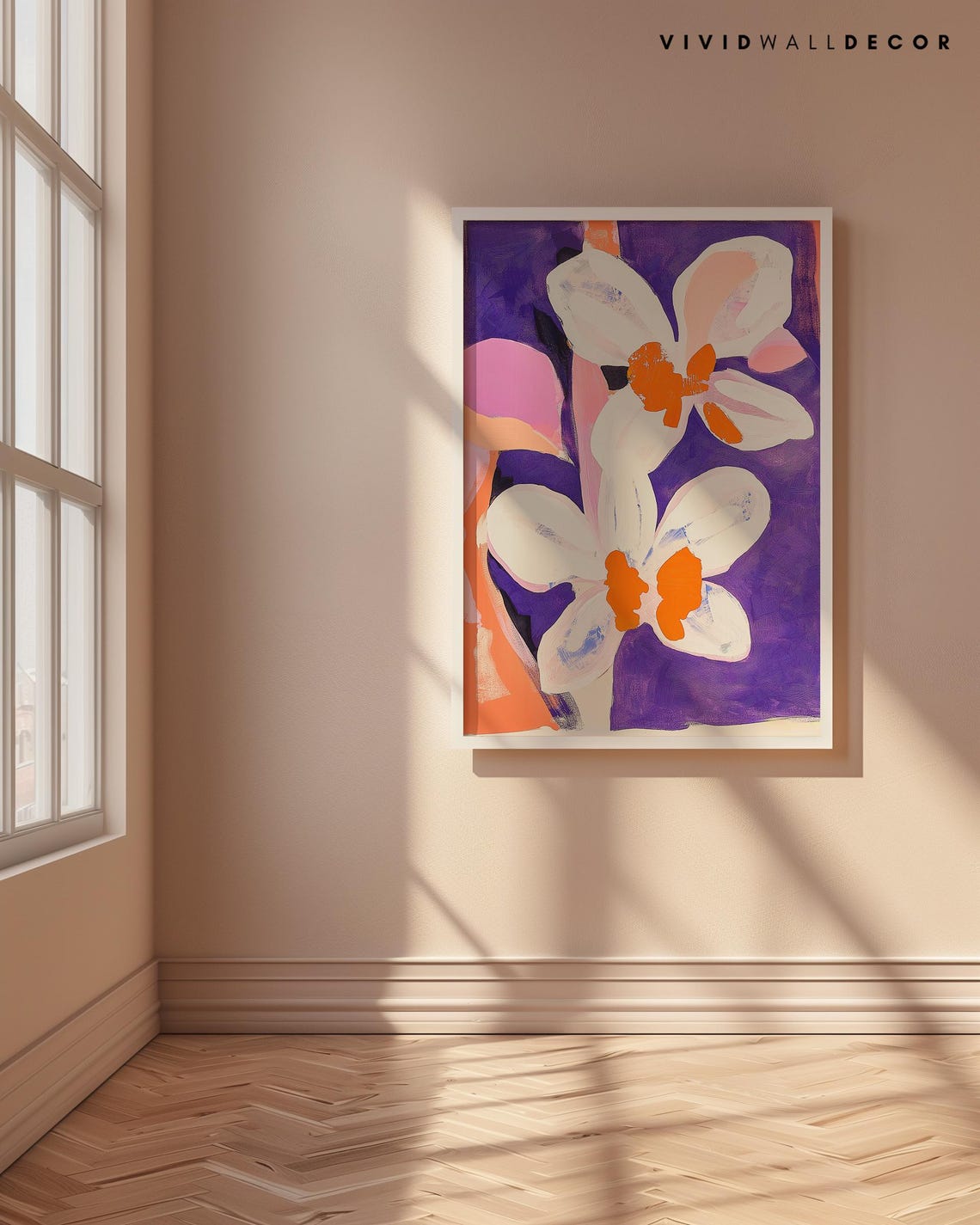 Abstract White Daffodil Bold Purple Orange Bloom Wall Poster - Image 4