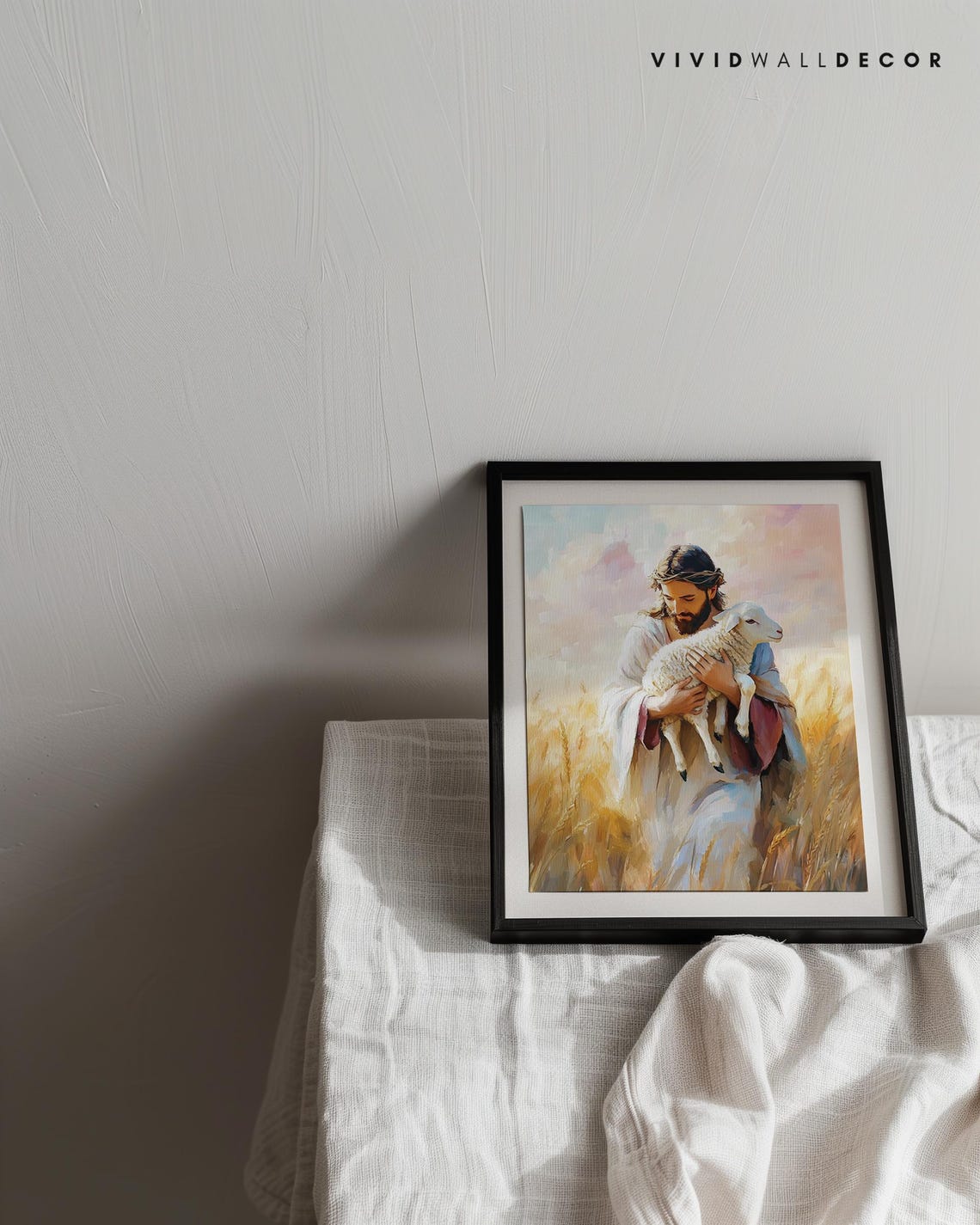Jesus Carrying a Lamb Through a Golden Wheat Field Art Poster - Image 2
