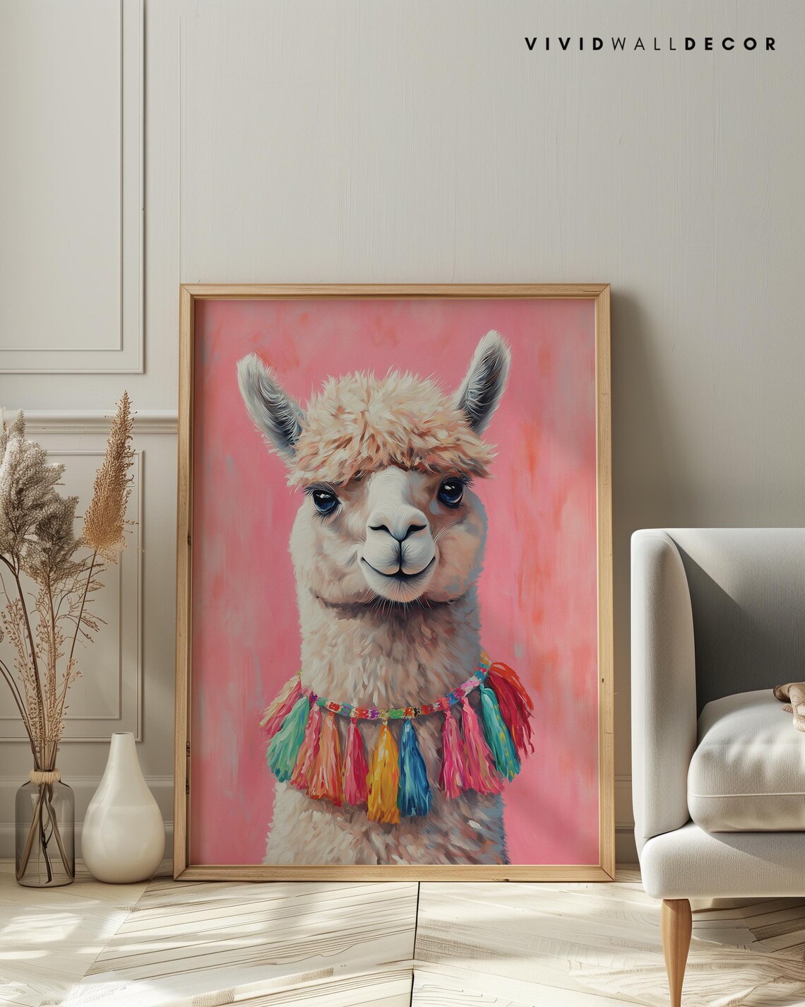 Smiling Alpaca with Colorful Tassel Necklace Boho Animal Poster - Image 4