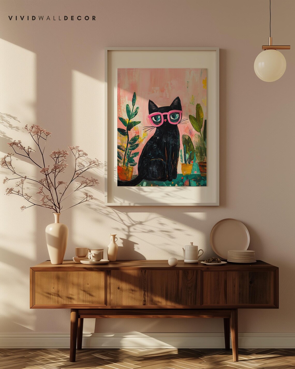 Stylish Black Cat With Pink Glasses Painterly Portrait Poster - Image 4