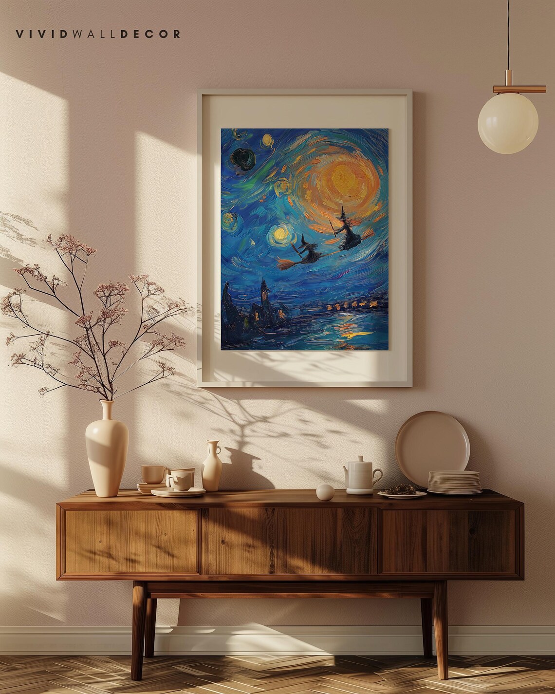 Witches Flying in Starry Night Art Poster Van Gogh Style Halloween Decor - Image 4