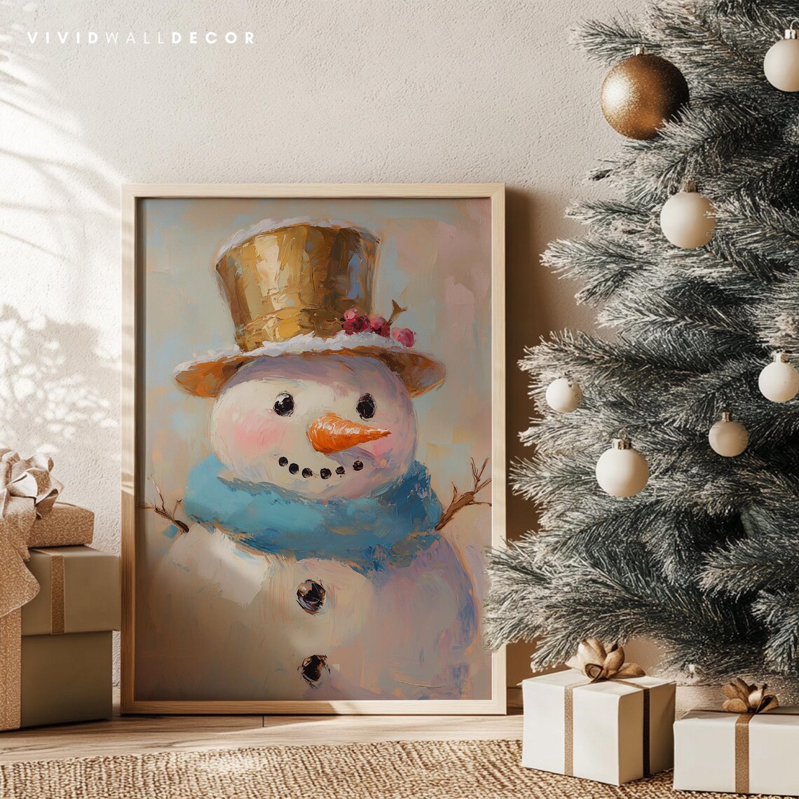 Smiling Snowman With Golden Top Hat And Blue Scarf Winter Poster - Image 4