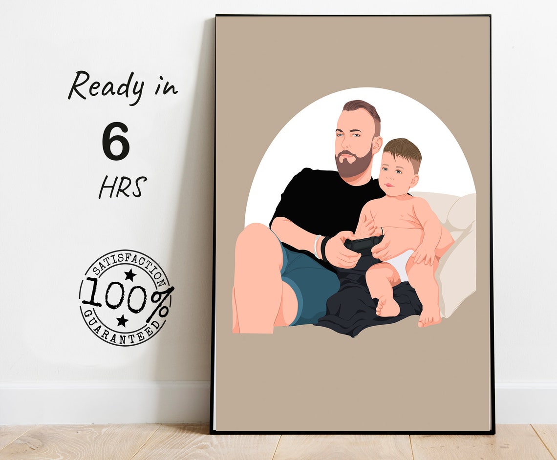 Custom Faceless Dad and Toddler Gaming Together at Home Poster