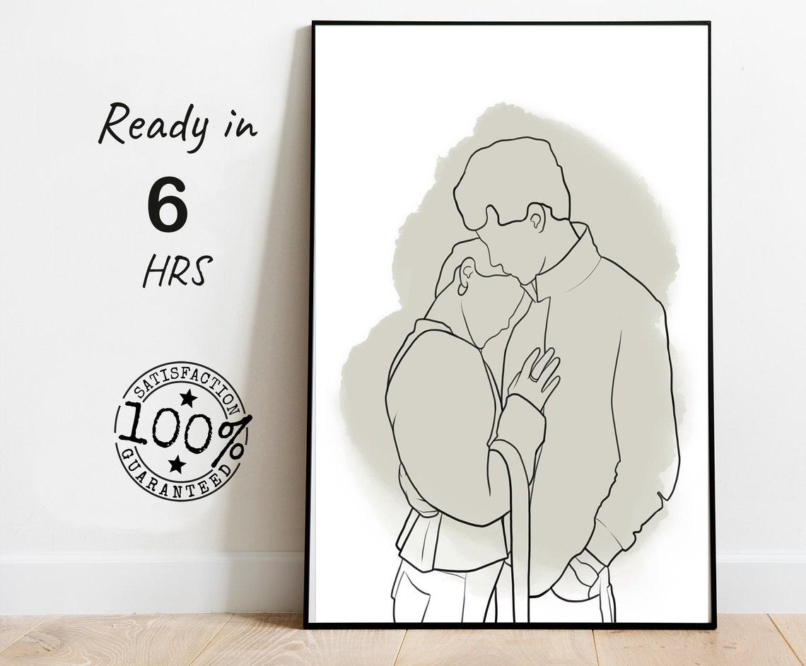 Custom Minimalist Line Drawing Couple Forehead Touch Art Poster