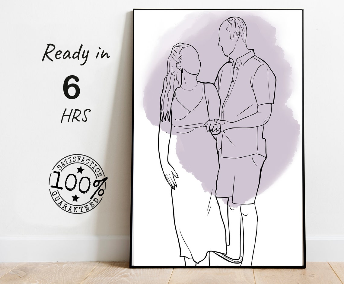 Boyfriends Painting Gift Custom Faceless Drawing One Line Drawing Outline Portrait Gift For Couples Painting Line Drawing