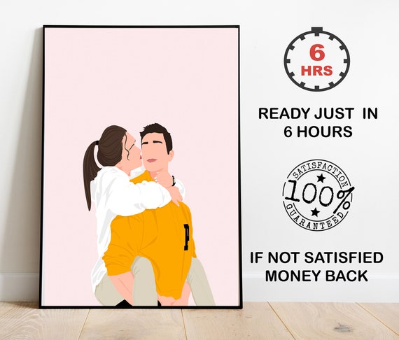 Faceless Piggyback Couple Vector Illustration on Pink Poster