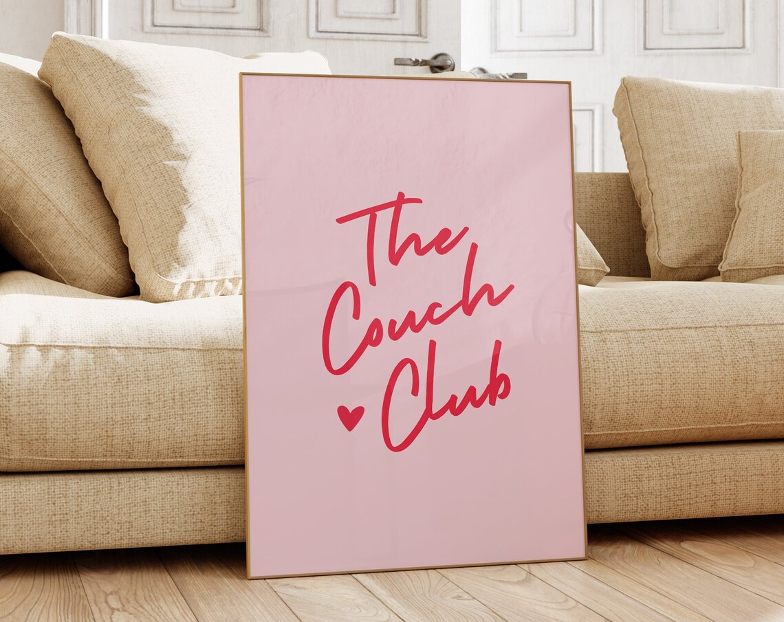 The Couch Club Red Script Pink Cozy Living Room Decor Poster