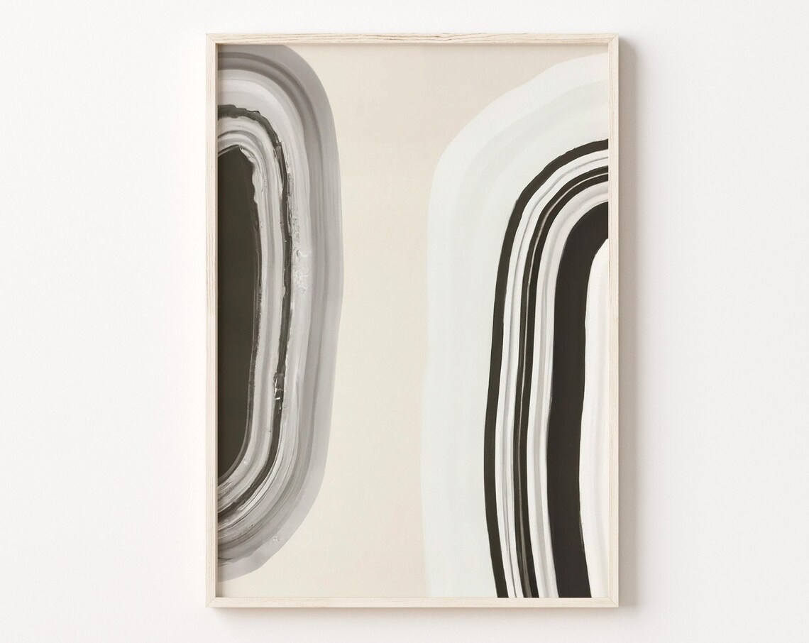 Neutral Black Beige Concentric Arch Stripes Abstract Art Poster