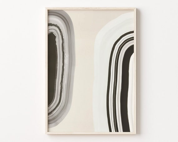 Neutral Beige Black Abstract Art Stripe Art Print Abstract Wall Art Living Room Wall Art