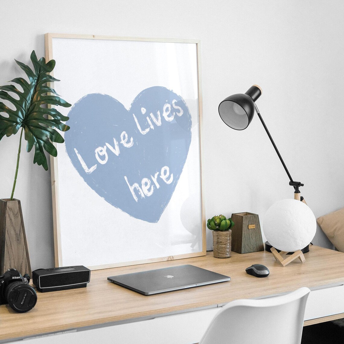 Love Lives Here Hand Painted Blue Heart Quote Family Home Print - Image 3