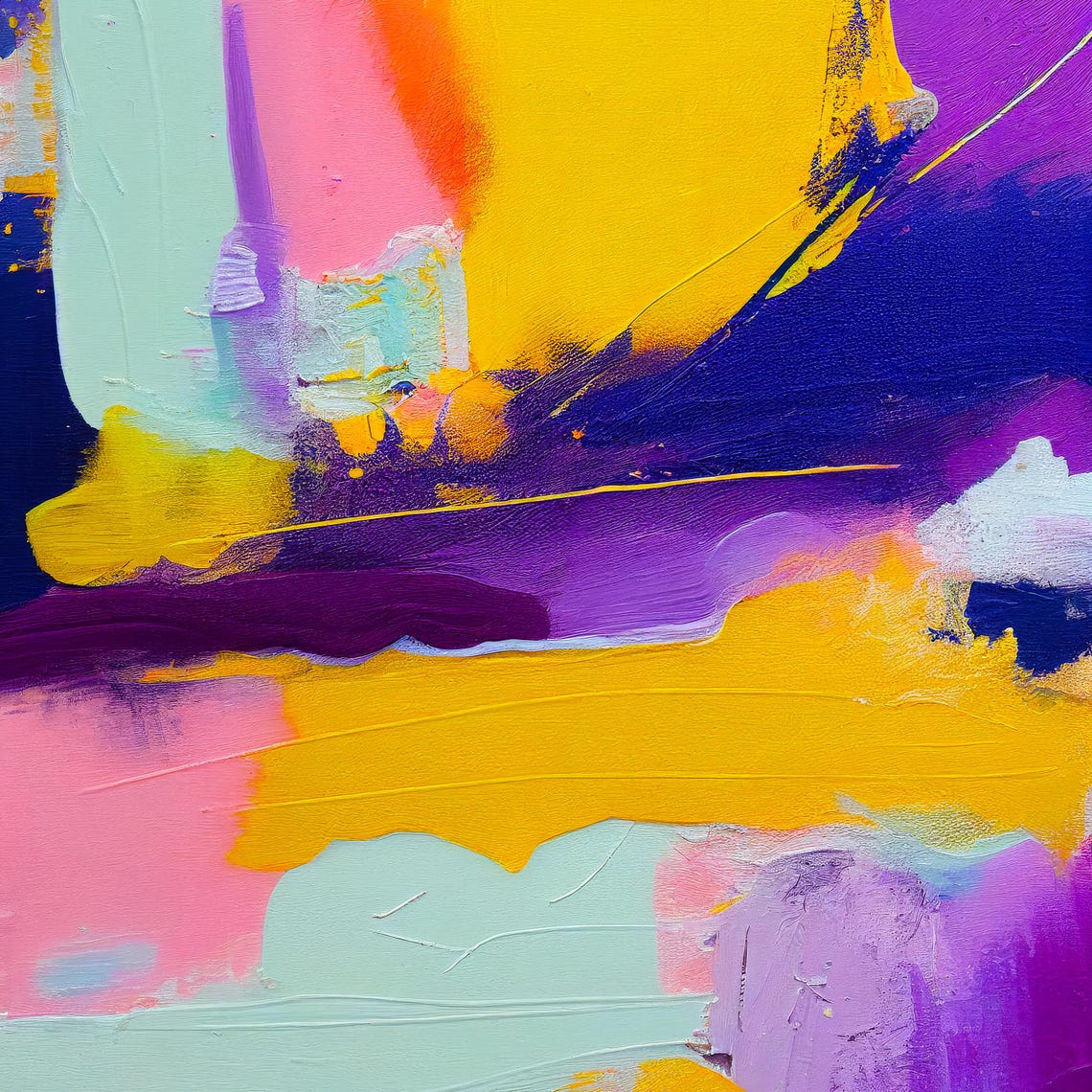 Indigo Gold Magenta Brushstroke Bold Abstract Expressionism Poster - Image 3