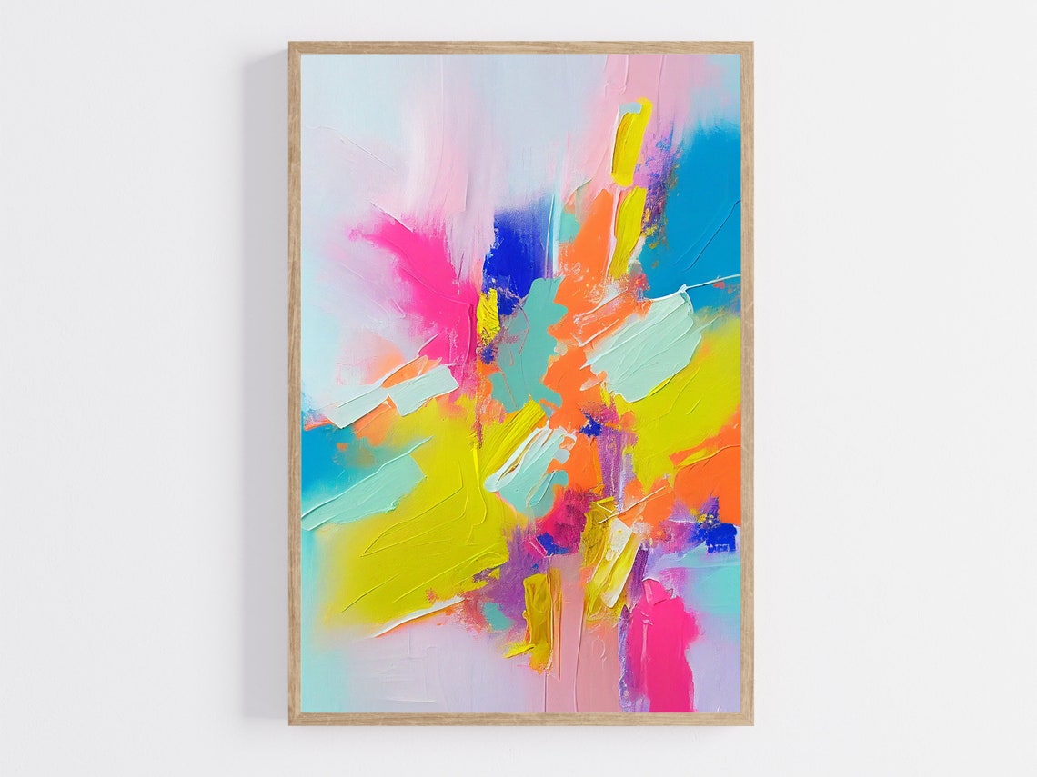 Chartreuse and Coral Vivid Abstract Expressionist Color Poster - Image 4