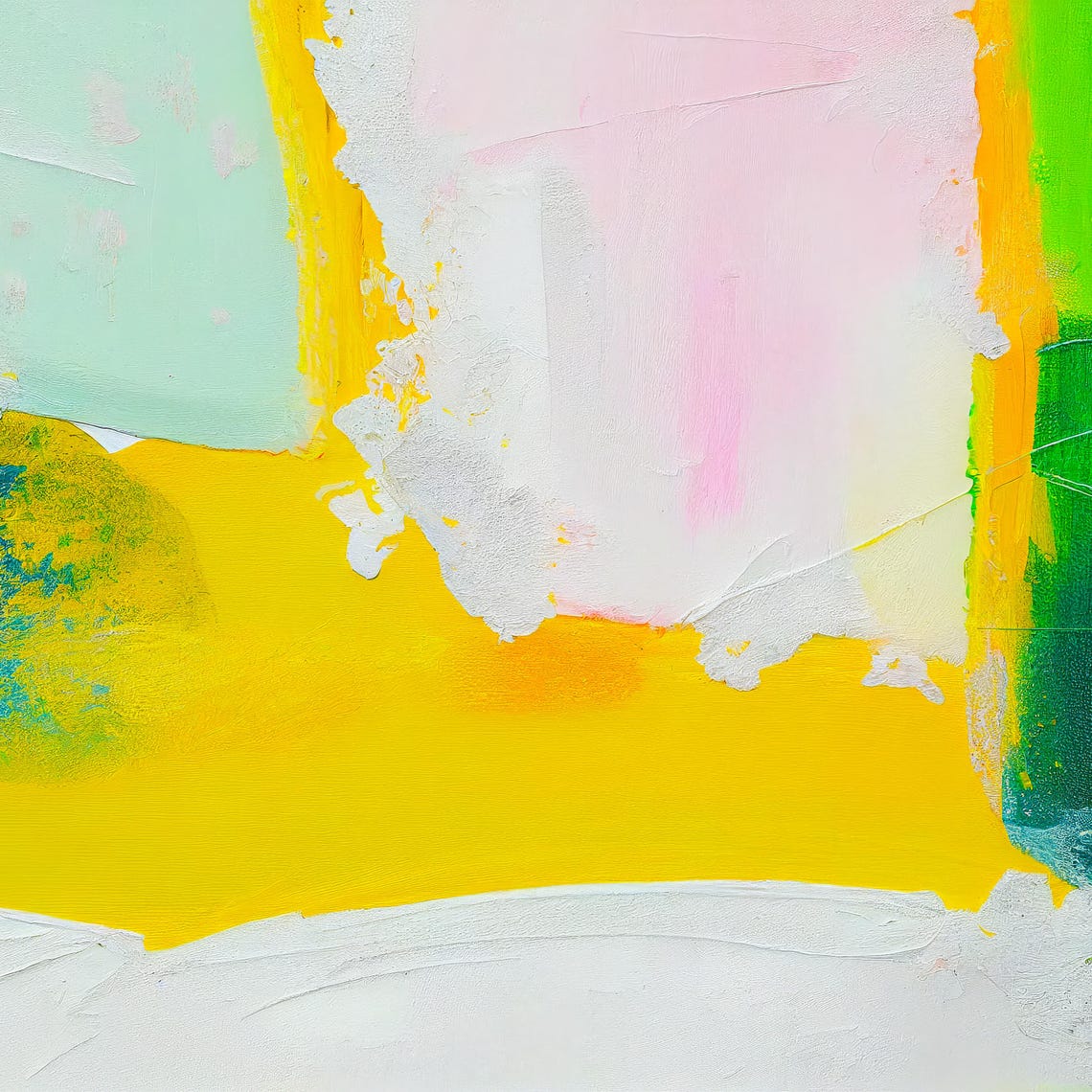 Yellow Mint Emerald White Color Field Abstract Painting Poster - Image 3