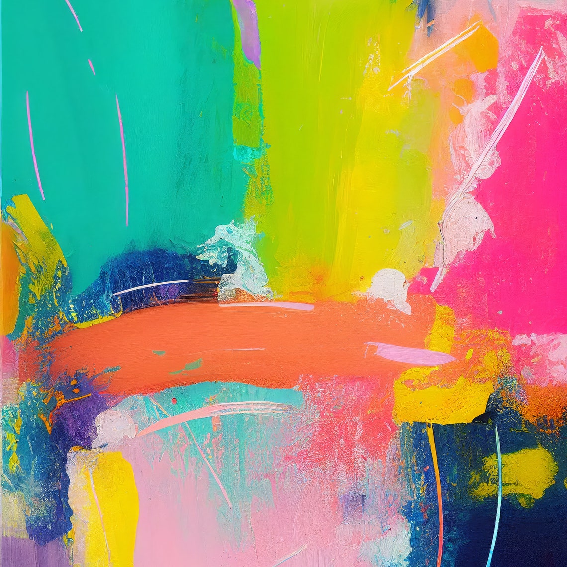 Neon Green Magenta and Orange Bold Abstract Stripe Energy Poster - Image 3