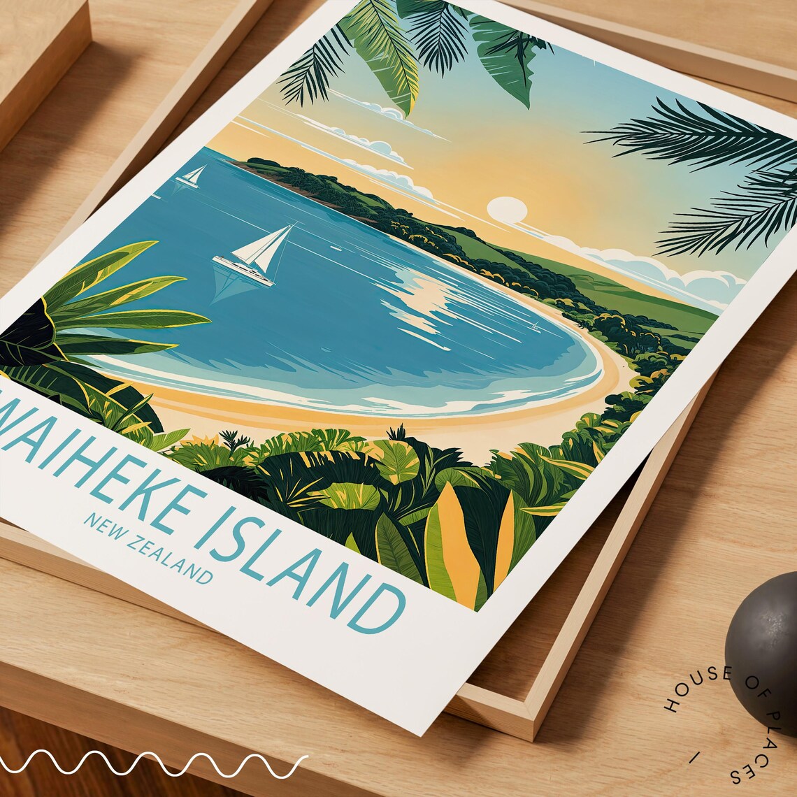 Waiheke Island New Zealand Travel Poster, Island Wall Art - Image 3