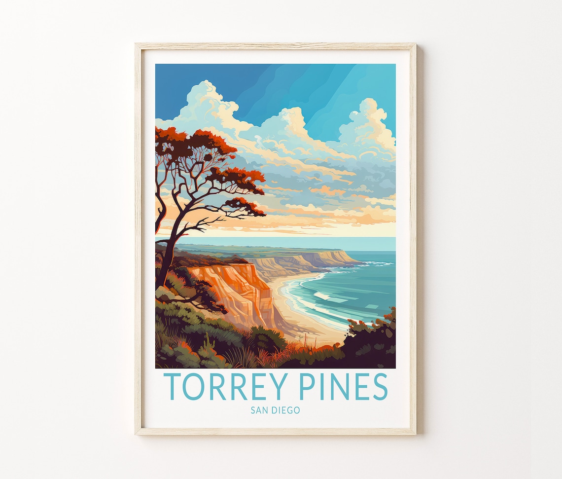 Torrey Pines San Diego Travel Poster, California Coast