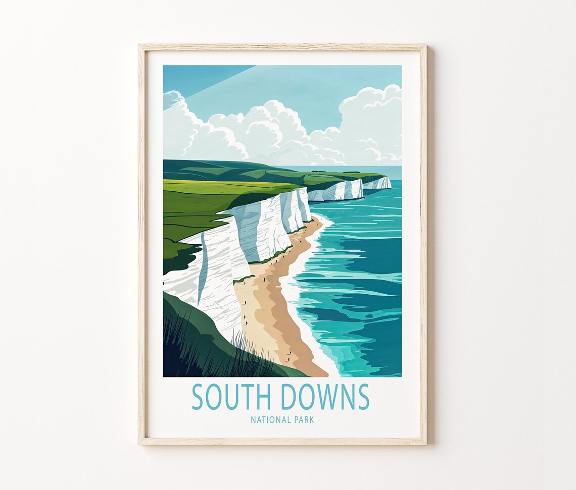 South Downs National Park England White Chalk Cliffs Coastal Poster - Image 3