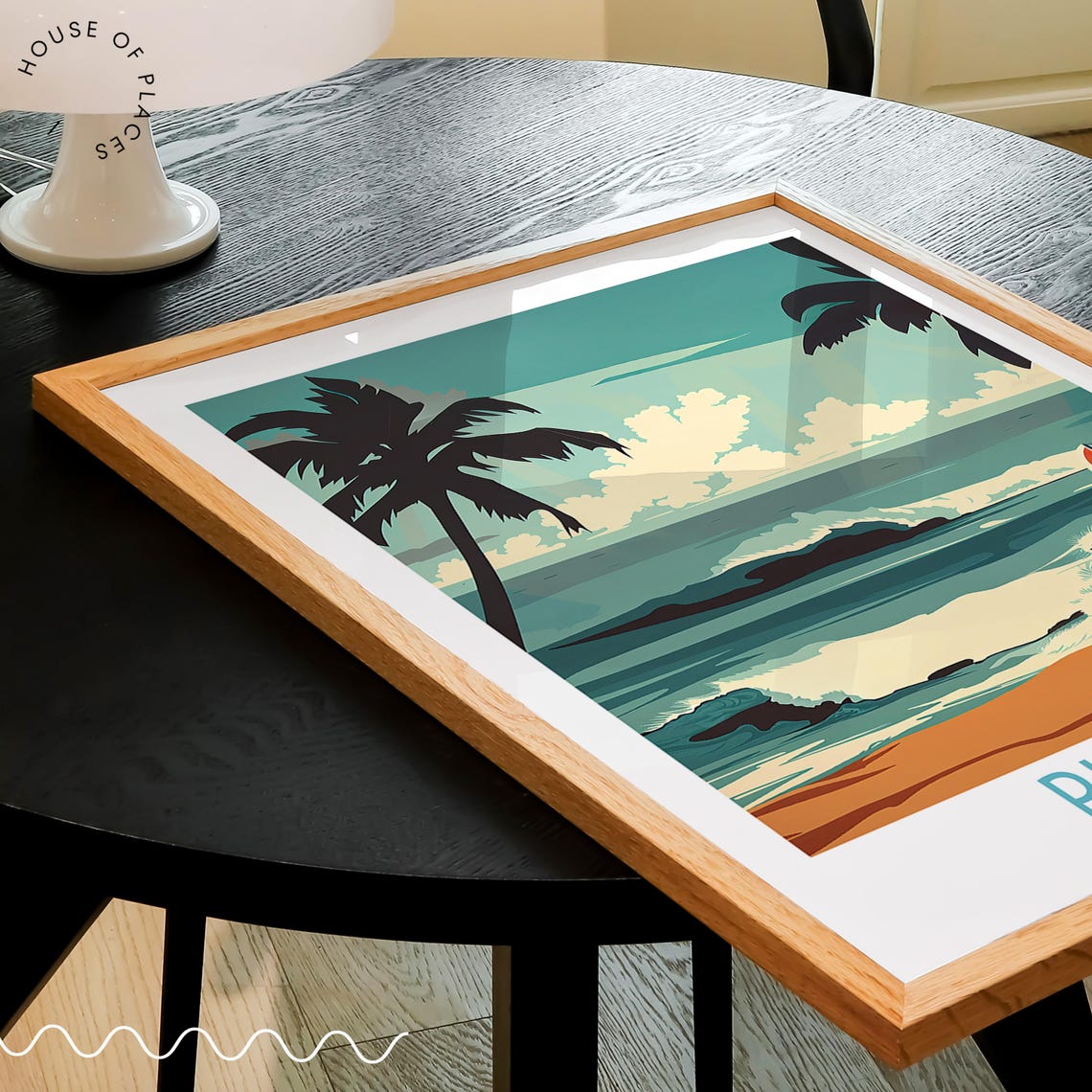 Pipeline Hawaii Retro Surf Beach Red Surfboard Palm Sunset Poster - Image 3