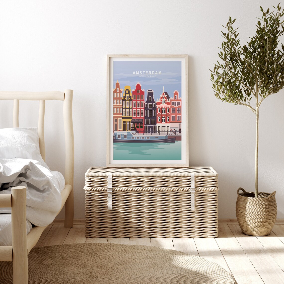 Amsterdam Netherlands Canal Houses Houseboat Vintage Art Poster - Image 3