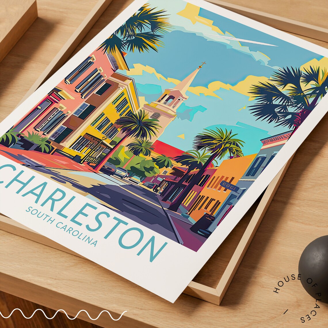 Charleston South Carolina Palm Street And Steeple Travel Poster - Image 3