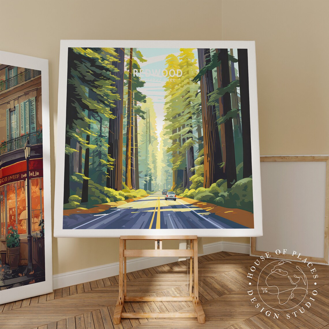 Redwood National Park Sunlit Forest Road Square Travel Poster - Image 2
