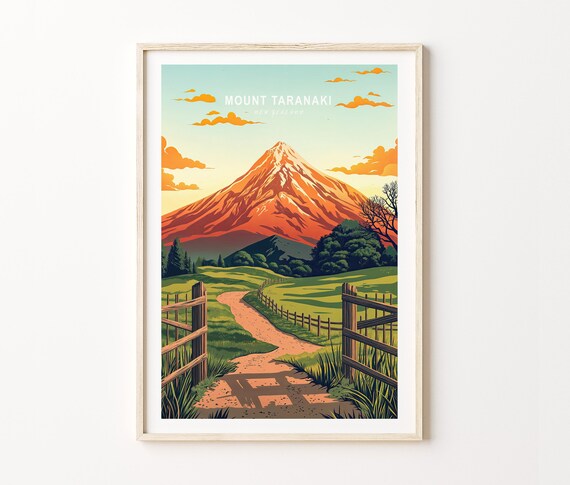 Mount Taranaki New Zealand Sunrise Gate Rolling Green Hills Poster