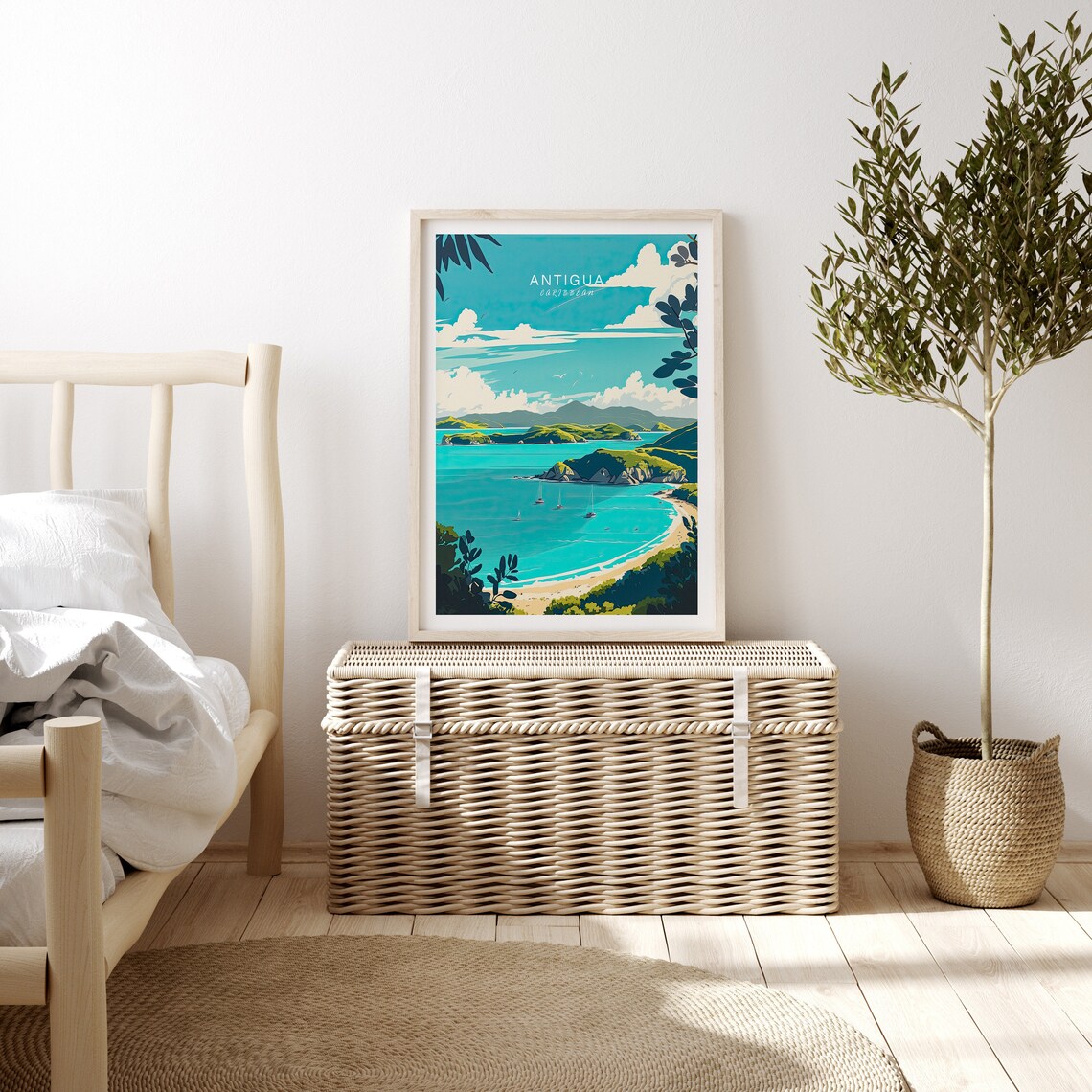 Antigua Caribbean Retro Travel Poster With Turquoise Bay And Sailboats - Image 3