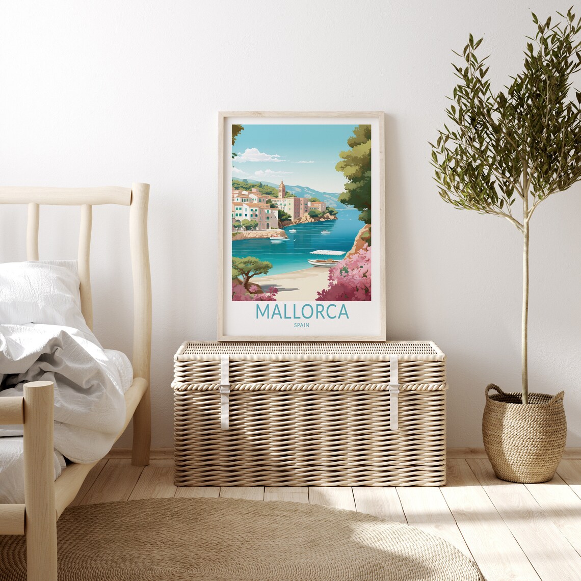 Mallorca Spain Coastal Village Boats and Beach Harbor Travel Poster - Image 3