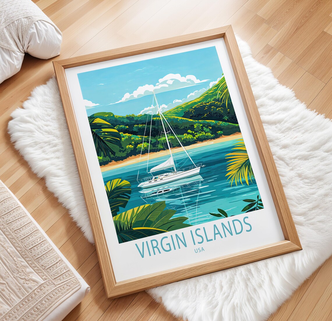 Virgin Islands USA Vintage Style Travel Sailboat Tropical Bay Poster - Image 3