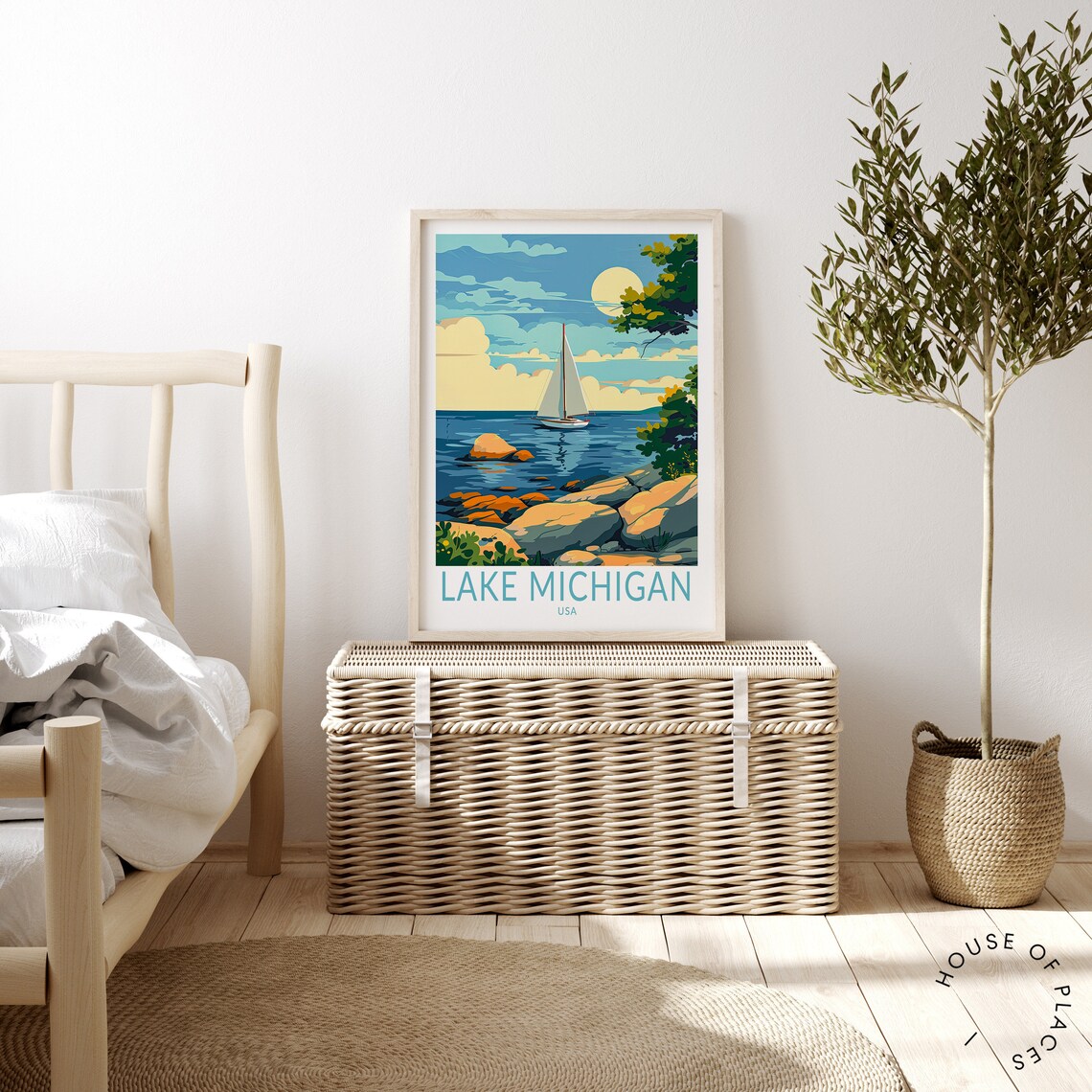 Lake Michigan Travel Poster, USA Coastal Wall Art - Image 4