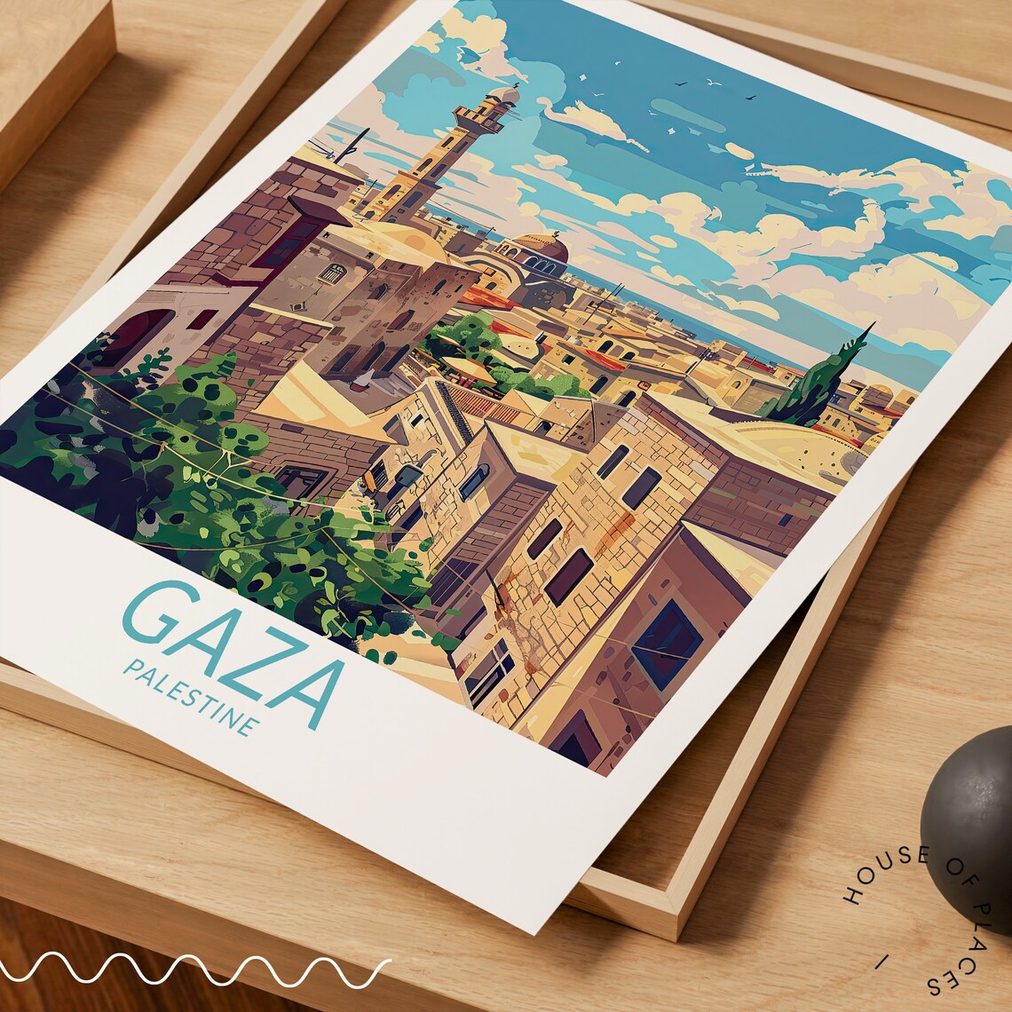 Gaza Palestine Old Town Rooftops Minaret Vintage Travel Poster - Image 2