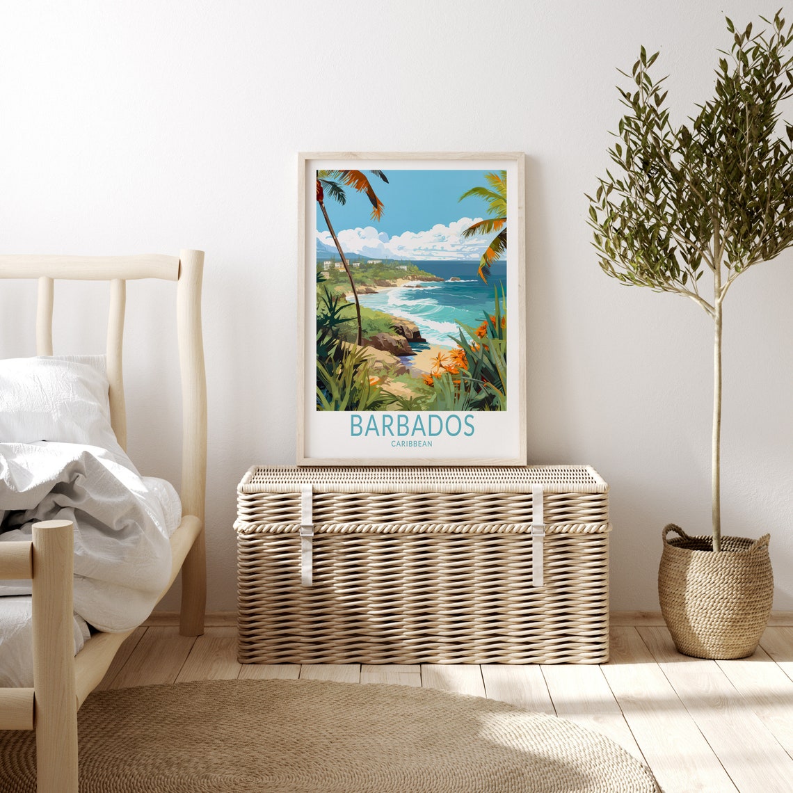 Barbados Caribbean Tropical Beach Waves Palm Trees Travel Poster - Image 3