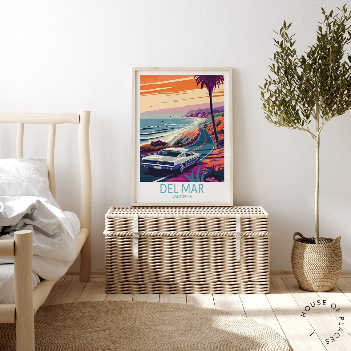 Del Mar California Vintage Mustang Coastal Sunset Travel Poster - Image 3