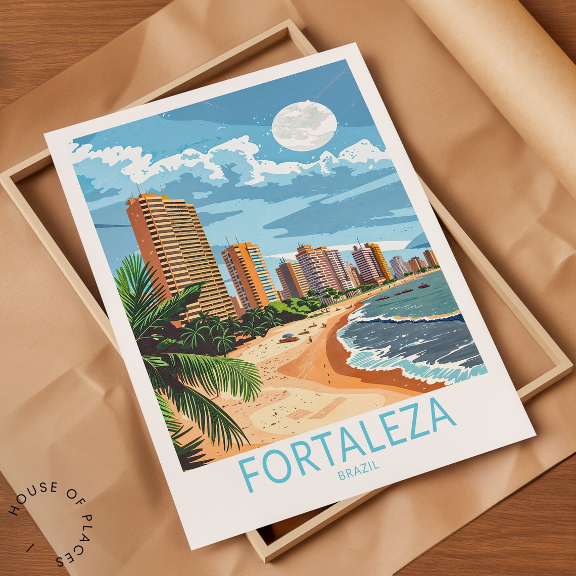 Fortaleza Brazil Sunny Beachfront Skyline Palm Trees Travel Poster - Image 2