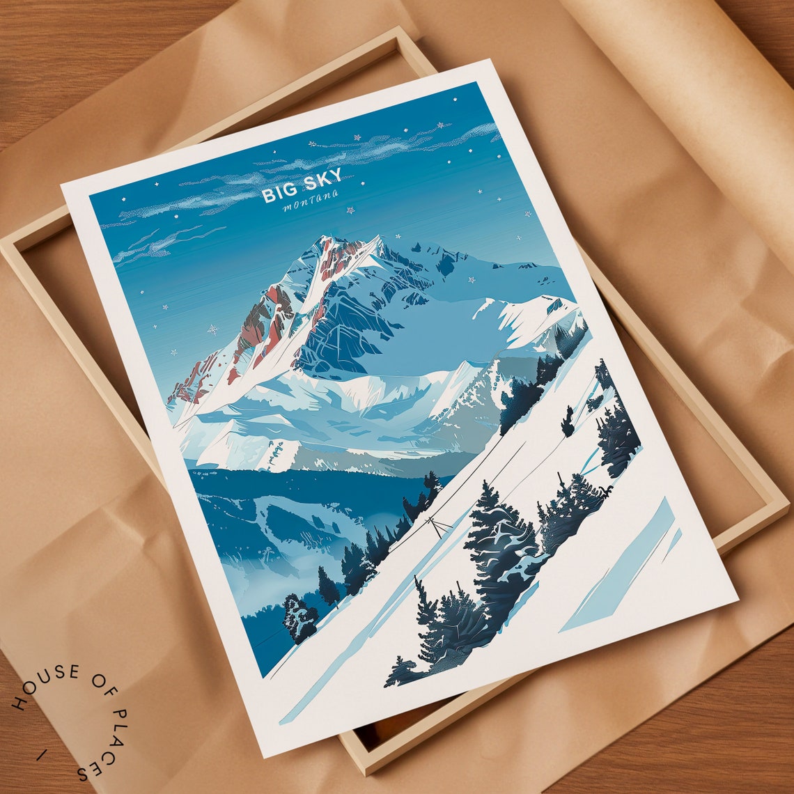 Big Sky Montana Starry Night Snowy Peak Ski Retro Travel Poster - Image 2