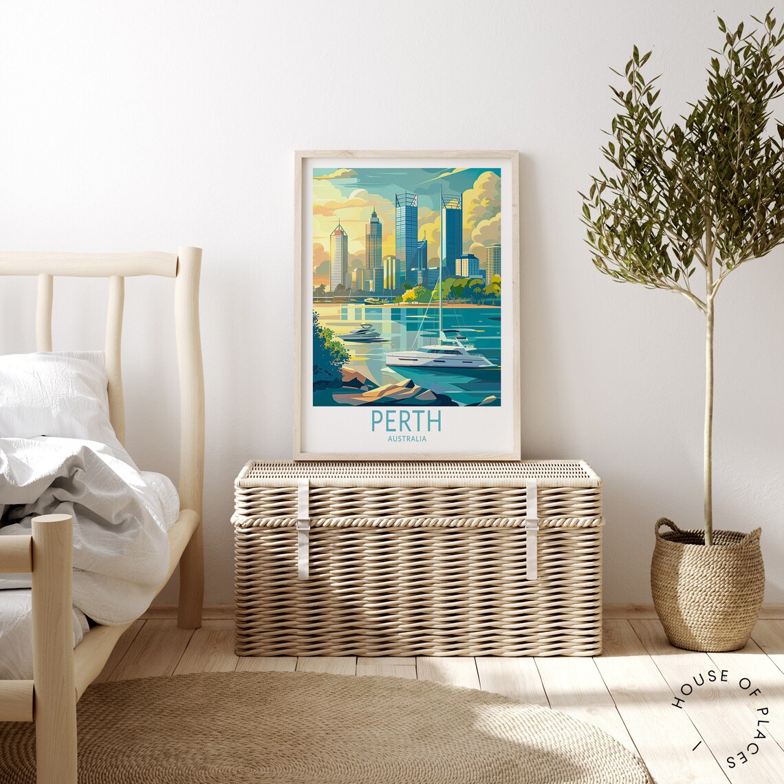 Perth Australia Skyline At Sunset With Boats Vintage Travel Poster - Image 4