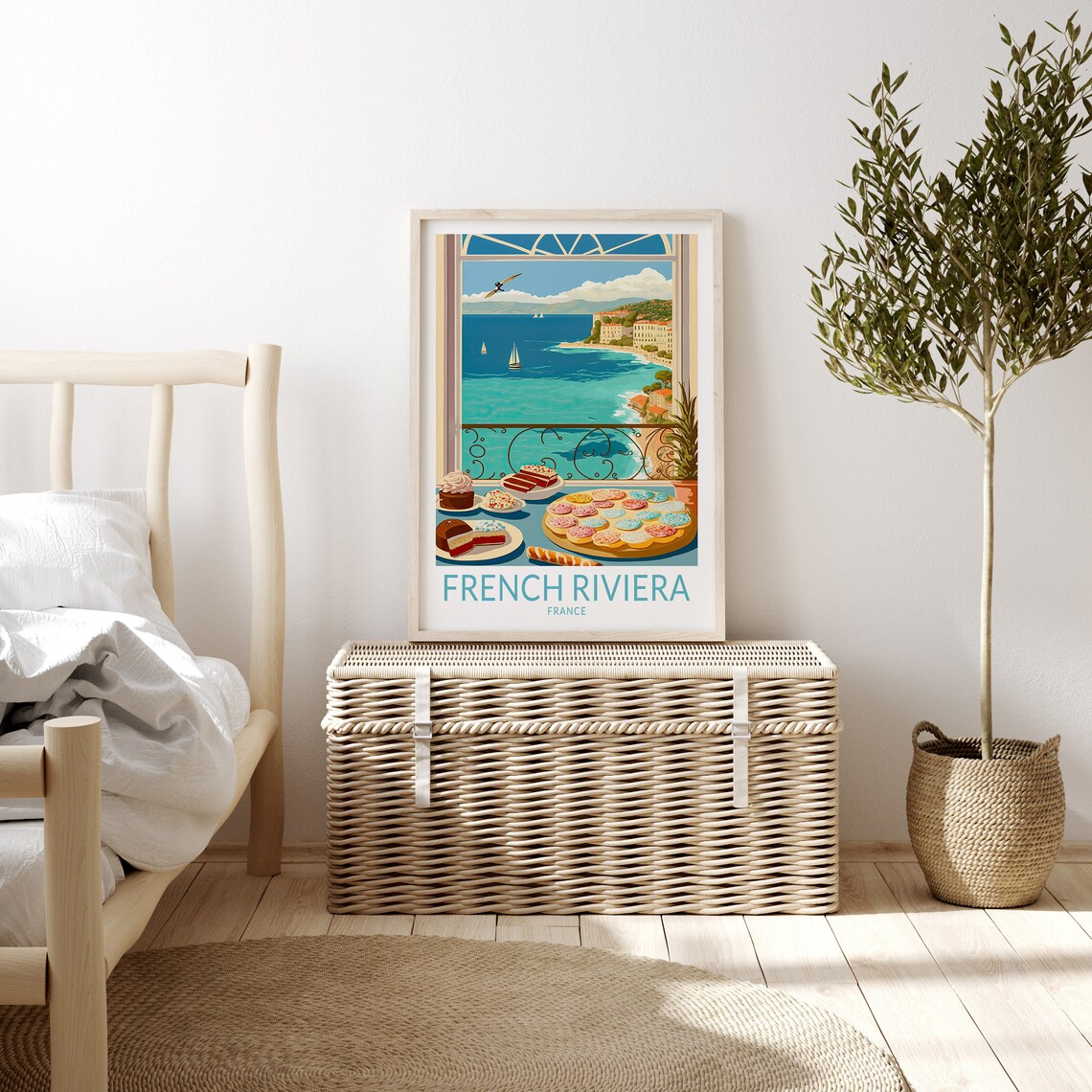 French Riviera Travel Poster, Côte d'Azur Food Coastline - Image 3