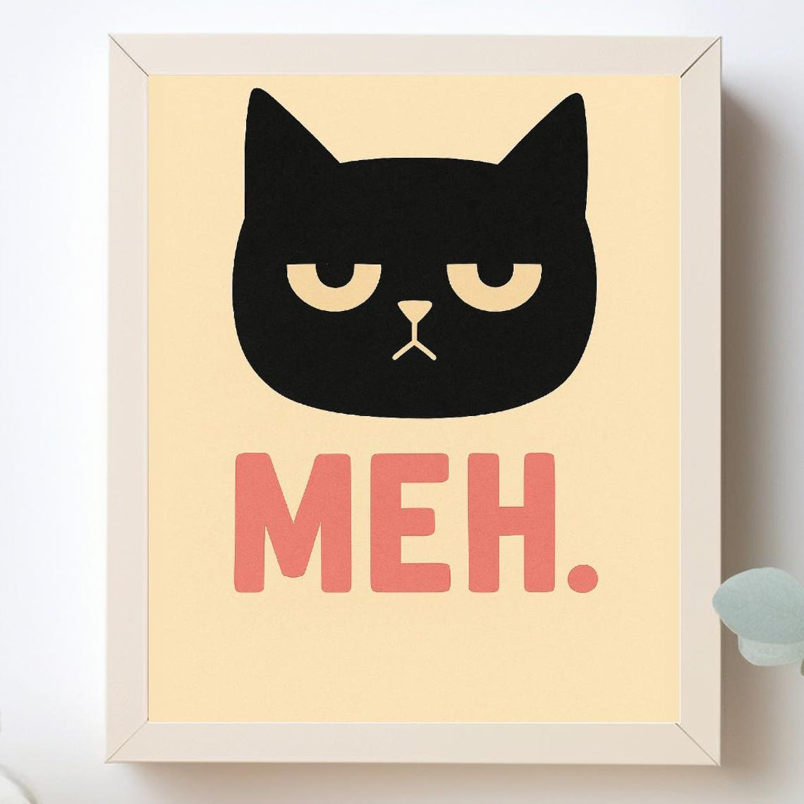 Funny Black Cat Poster Meh Wall Art Minimalist Retro Illustration For Lovers